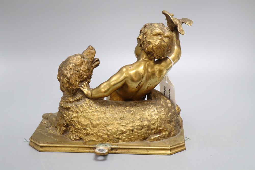 A Charles Menn ormolu group of child, dog and bird, height 20cm